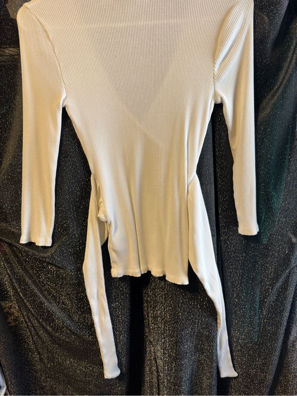 Express Cream Ribbed Wrap-Style Long Sleeve Top - Picture 5 of 5